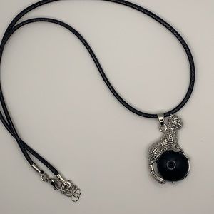 Black Onyx Cheetah Pendant Crystal Cheetah Necklace Kitty Necklace